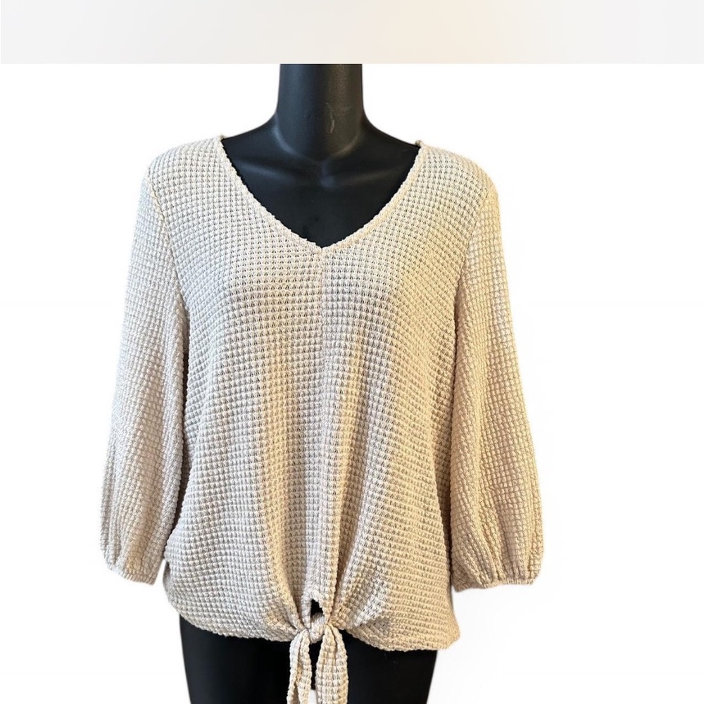 W5 Cream Puff Sleeve Tie Front Sweater